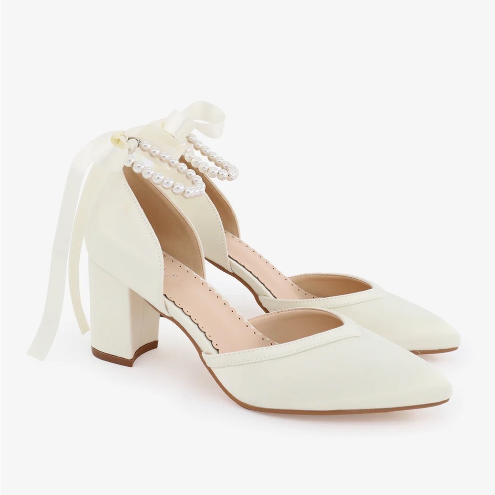 Wedding Ivory Satin Heels with Pearl Straps